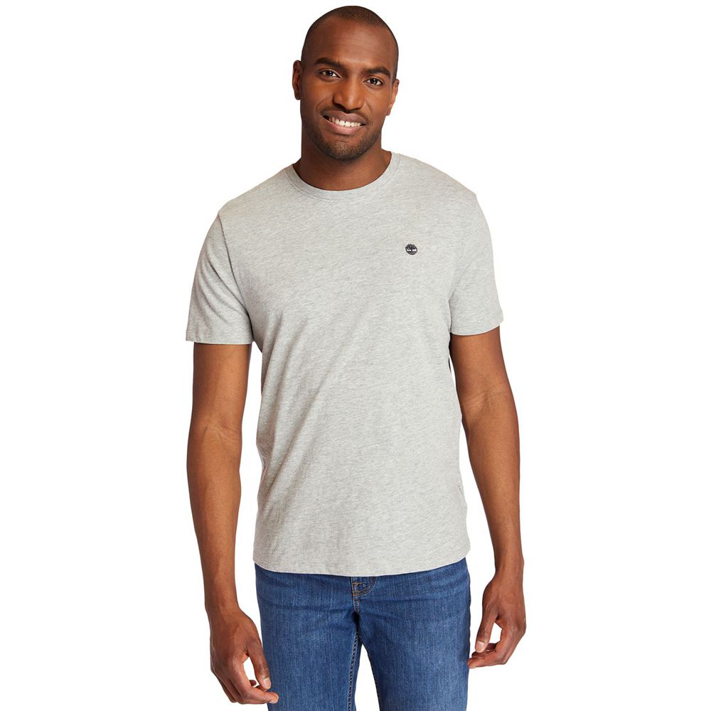 Tricouri Timberland Barbati Gri - Embroidered Logo - Romania - HNWYMI459